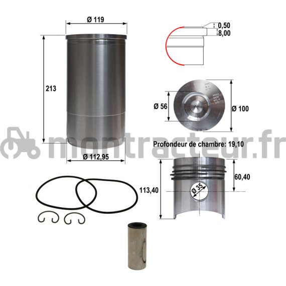 ENSEMBLE CHEMISE - PISTON Ø 100 MM - AXE Ø 35 MM